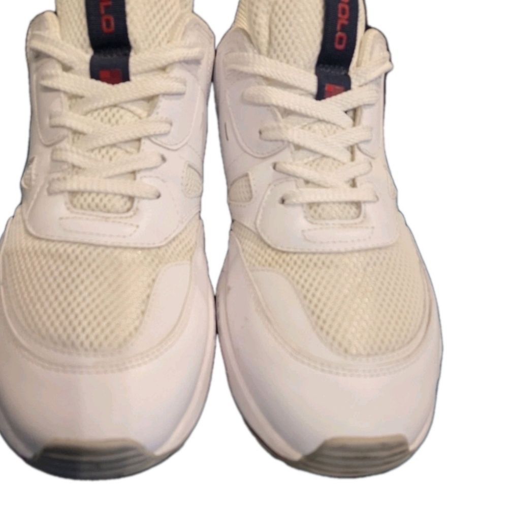 POLO RALPH LAUREN JOGGER LEATHER /MESH SNEAKERS  WHITE/NAVY/RED MENS US SIZE 11 - Picture 4 of 16